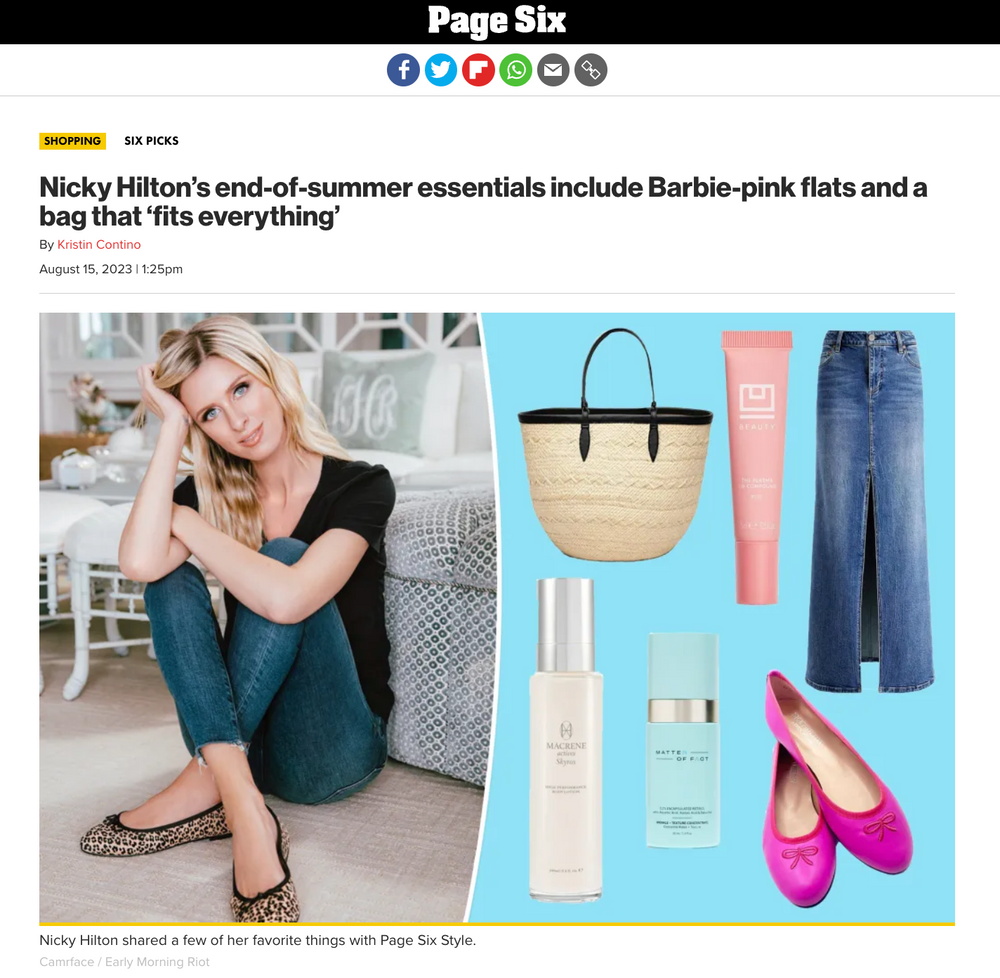 Page Six: Nicky Hilton’s end-of-summer essentials include Barbie-pink flats and a bag that ‘fits everything’
