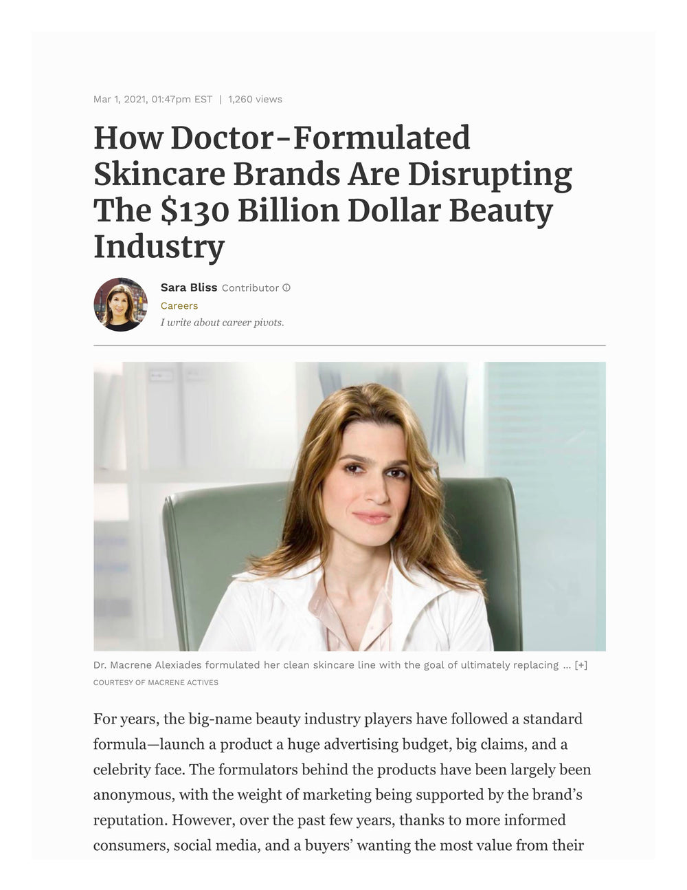 Forbes: How Doctor-Formulated Skincare Brands Are Disrupting The $130 Billion Dollar Beauty Industry