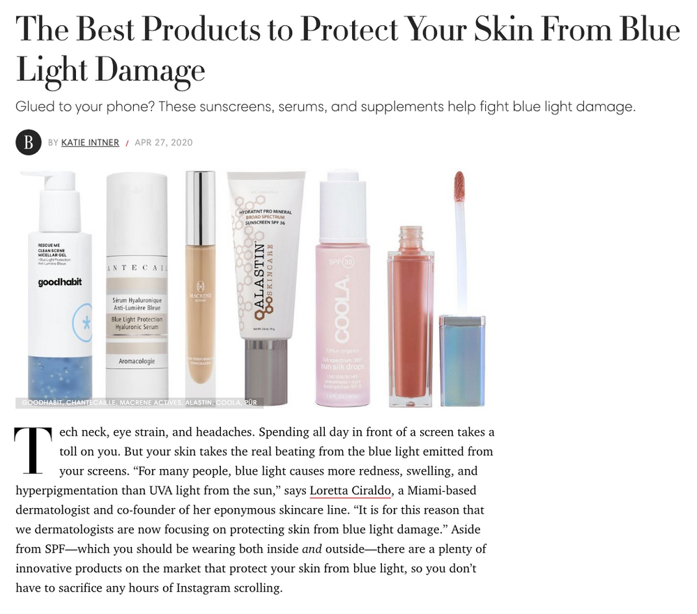 Harper's Bazaar: The Best Products to Protect Your Skin From Blue Light Damage