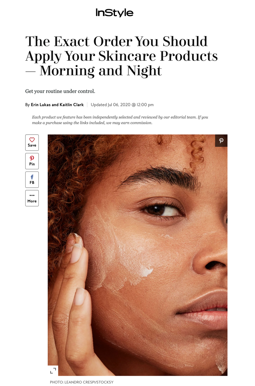 InStyle: The Exact Order You Should Apply Your Skincare Products — Morning and Night