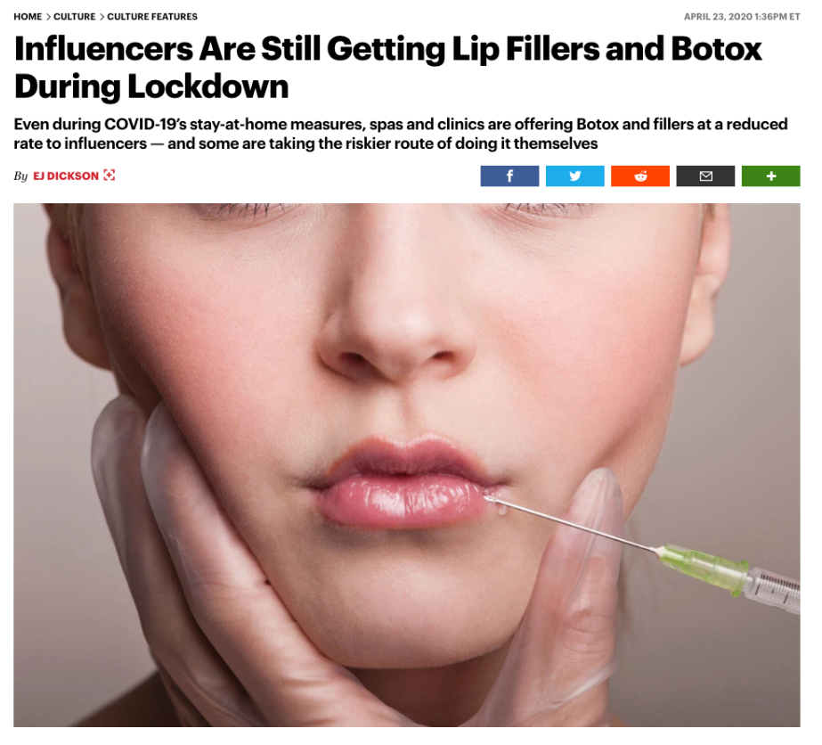 Rolling Stone: Influencers Are Still Getting Lip Fillers and Botox During Lockdown