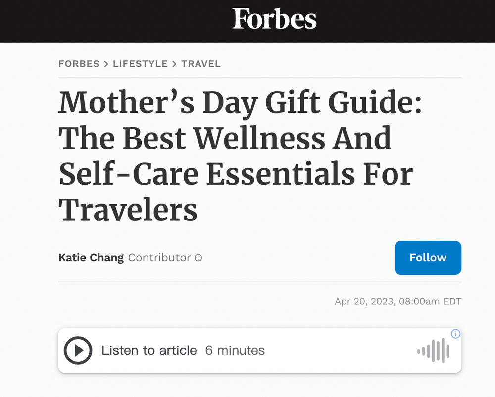 Forbes: Mother’s Day Gift Guide: The Best Wellness And Self-Care Essentials For Travelers