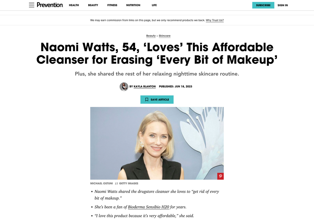 Prevention: Naomi Watts, 54, ‘Loves’ This Affordable Cleanser for Erasing ‘Every Bit of Makeup’